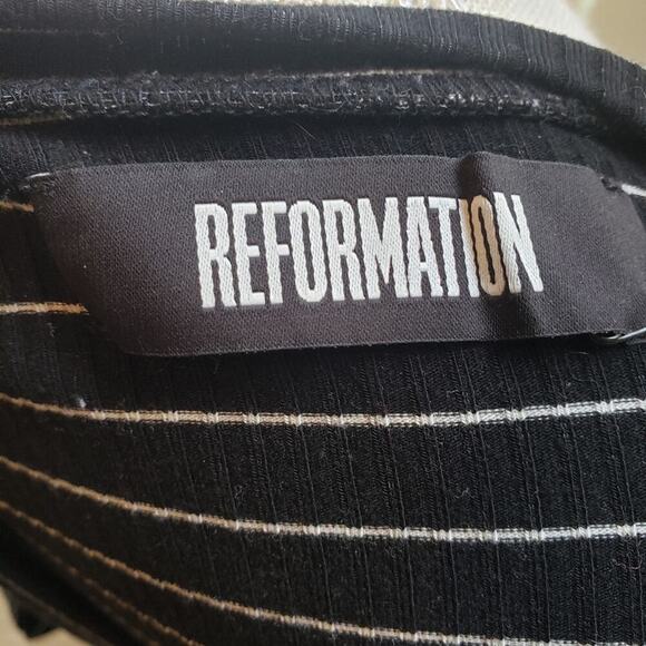 REFORMATION BLACK WHITE STRIPPED DRESS SIZE LARGE - Picture 5 of 6